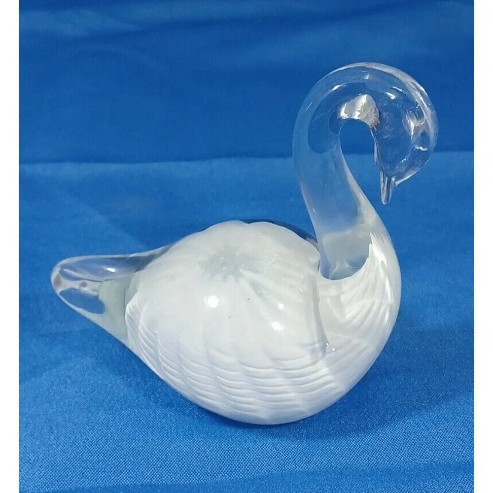 Pair FM Konstglas Marcolin Ronneby Cased Glass Swan White Feathers Paperweight - Picture 12 of 14